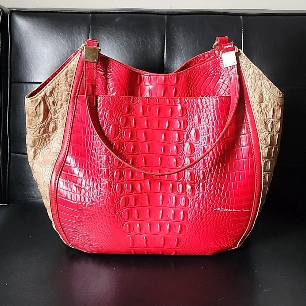 Brahmin Marianna Ember Fuego Genuine Croc Embossed Leather Shoulder Bag - Picture 2 of 12